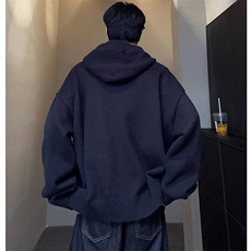 重磅秋冬装北极绒开衫毛衣美式复古休闲慵懒风针织衫加厚连帽外套，男装针织衫/毛衣，电商A486