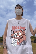 港风23新款夏季领口磨破做旧水洗t无袖宽松短袖T恤DT65001P25控38，男装T恤，电商A268A