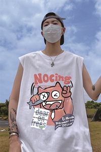 港风23新款夏季领口磨破做旧水洗t无袖宽松短袖T恤DT65001P25控38图片