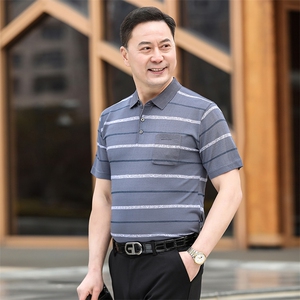 2025新款夏季爸爸装真口袋短袖t恤中老年男装翻领休闲冰丝POLO衫图片