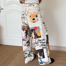 尼泊尔花裤子男风亚麻九分裤大码胖子宽松休闲灯笼阔腿哈伦裤，男装牛仔裤，星座506A