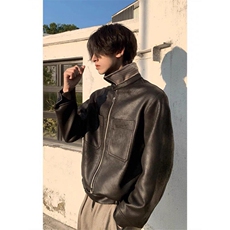 春季新款港风美式痞帅霜冻雪花皮千鸟格皮衣夹克男女JK1431-P90，男装夹克，星座313A(原308A-2)