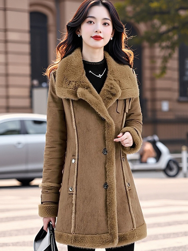 【大货已出】高档皮毛一体时尚中长款外套气质大衣加绒保暖棉服女,女装皮草,韩蔻秀