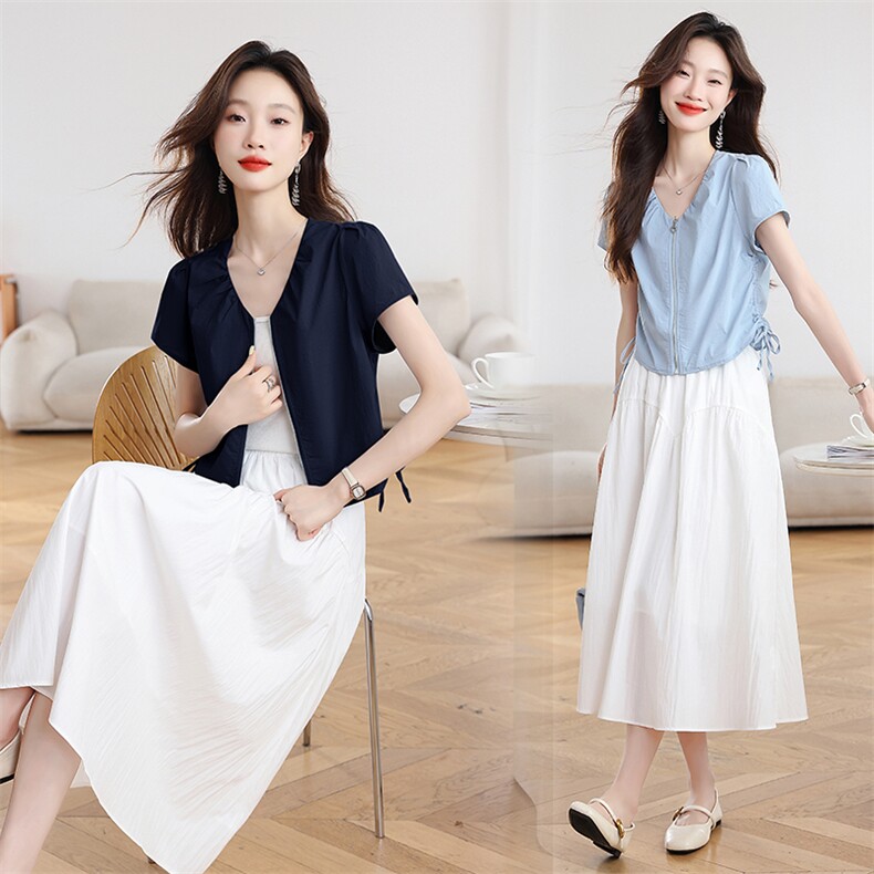 百褶半身裙短裙小个子气质高腰韩版显瘦大摆a字中裙白色半裙女夏，女装套装/套裙，星宇服饰