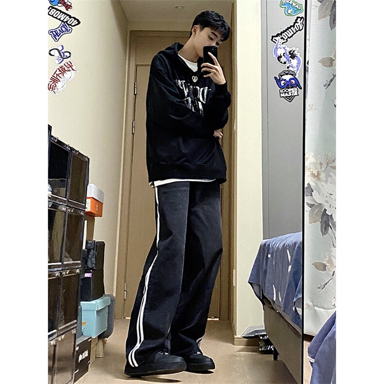 B221美式ins高街暗黑小众宽松直筒运动牛仔裤LK23139-P65控88,男装牛仔裤,电商B221