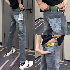 1506-1/KA281/P52新款烟灰色锥形老爹萝卜裤男微阔腿小脚印花牛仔，男装休闲裤，星座1506-1