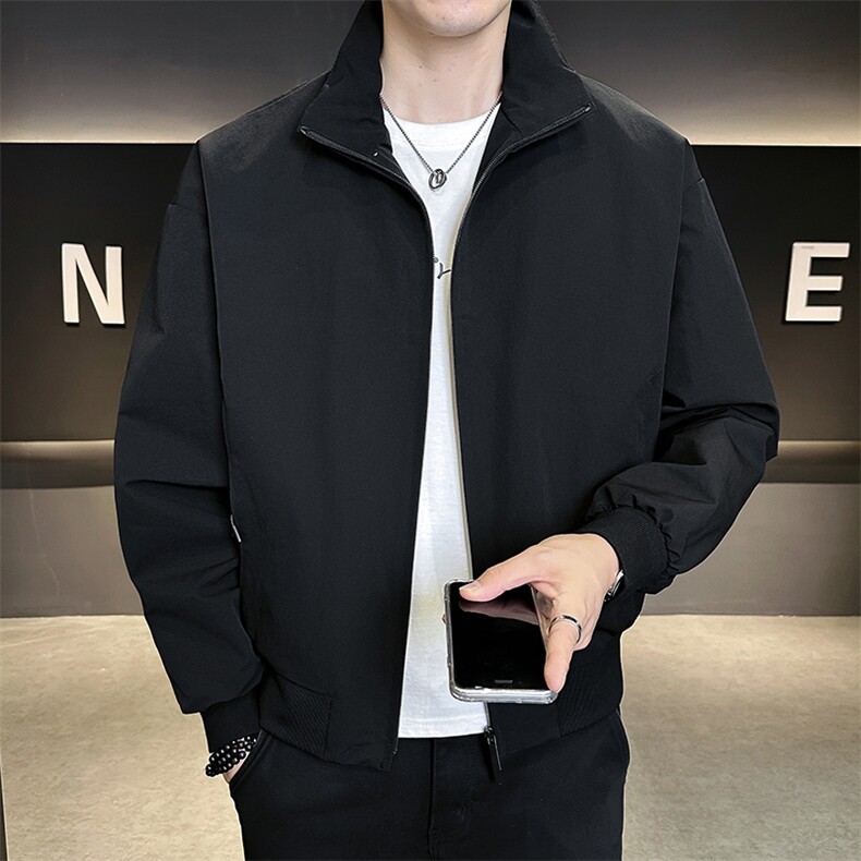 25081-M-3XL-P128店主风秋季新款纯色高品质立领简约百搭夹克男，男装夹克，电商B255