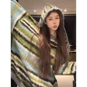 网图有货 条纹慵懒风软糯撞色圆领针织毛衣男女A1133-P52 帽子P22图片
