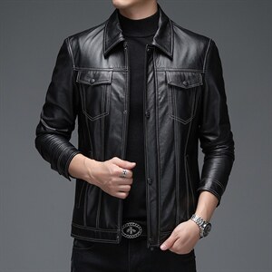 WL-Y602男式2023秋季新款翻领头层牛皮皮衣男P750图片