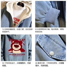 牛仔外套男大码加厚加绒棉衣男羊羔毛棉服男NM53285-P140网格，男装棉衣，电商A040A