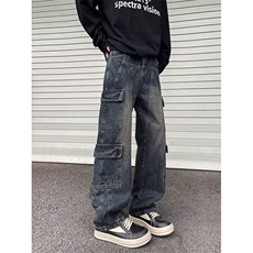 高街牛仔裤男女韩版潮流多口袋个性帅2025春季ins长裤RK2487-P55，男装牛仔裤，星座412-3
