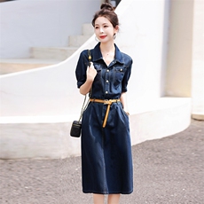 欧货气质高端短袖牛仔裙连衣裙潮2025夏新款女时尚减龄显瘦中长裙，女装连衣裙，意芙