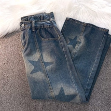 高街宽松潮牌拖地牛仔裤ins港风女裤子N8182-P48，男装牛仔裤，星座308B-1