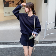 韩版时尚格纹拼接休闲卫衣套装女2025春秋季新款显瘦短裙子两件套，女装套装/套裙，C位