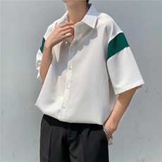 夏季韩版拼接五分袖短袖衬衫新款百搭宽松痞帅衬衣男W3251-P26，男装衬衫，星座512-2