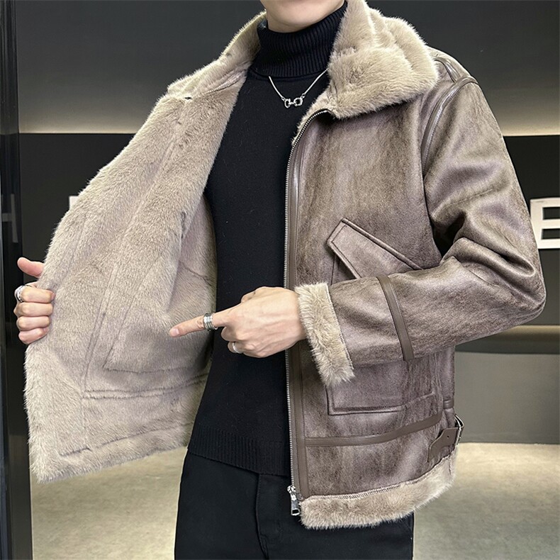 店主风新款皮毛一体男士保暖外套加厚翻领夹克棉衣8905-p255,男装棉衣,星座815-1（原A203A）