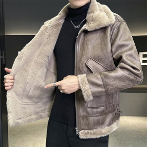 店主风 新款皮毛一体男士保暖外套加厚翻领夹克棉衣 8905-p255图片