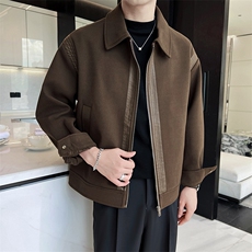 轻熟风高端呢子拼皮宽松外套大衣夹克男A236-JK0812加棉-P140，男装夹克，电商A236