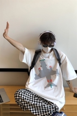 新款港风大码情侣装男士T恤宽松飞机印花上衣A071-5521-P28，男装T恤，电商A071