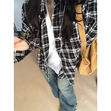 法式格子防晒衬衫女春夏季bf慵懒风衬衣外套设计感小众长袖上衣，男装防晒衣，星座1210-1