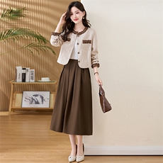 2025秋装新款套装裙优雅小香风短款外套A字半身裙气质显瘦连衣裙，女装套装/套裙，欣贝拉