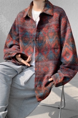 8XL-M复古大码民族风衬衫男款秋冬季加厚粗呢藏式外套CS29001P68，男装衬衫，电商B312