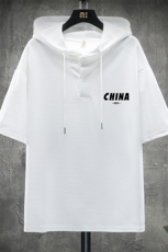 LD54248-P45连帽短袖t恤男大码胖子带帽五分袖中袖展架，男装T恤，电商A040A