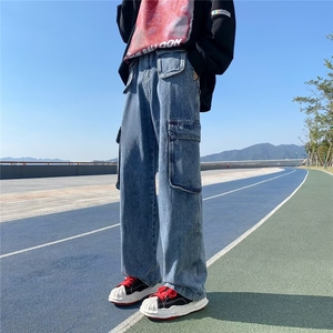 牛仔裤潮大码休闲裤子高街秋季直脚水洗男长裤XK8013-P53图片