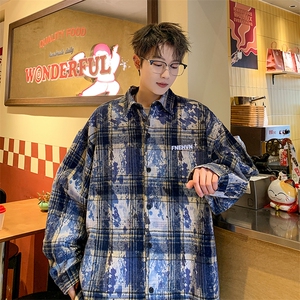 衬衫男秋季新款港风宽松大码扎染长袖衬衣CS3098-特P30,男装衬衫,星座214-3