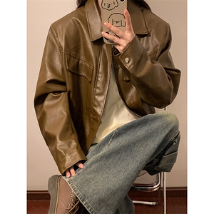 1中性工装情侣女潮机车皮夹克大码M-5XL外套男JK77869P85控138图片