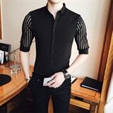 青年修身型休闲七分袖夏季青春流行潮2021年尖领修身衬衫，男装衬衫，星座419（原A233）