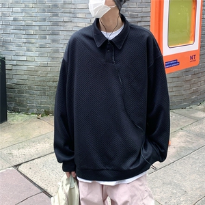 2026春秋翻领亨利领提花POLO衫痞帅卫衣外套 W56682/特P25 黑色图片
