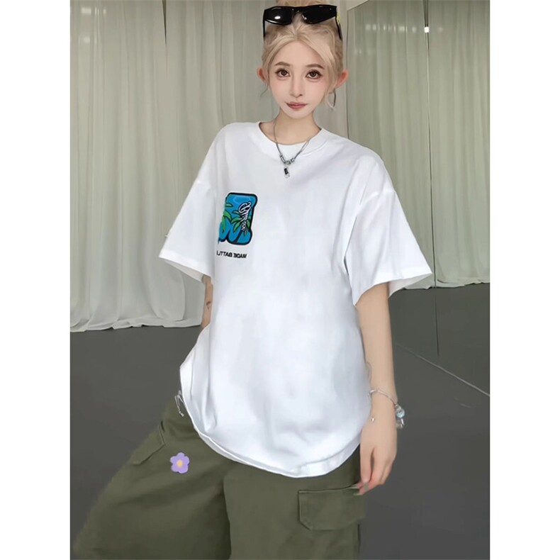 万针全刺绣工艺抖音得物高品质260克重磅纯棉双纱美式高街短袖T恤,男装T恤,电商A486