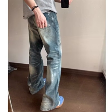 美式泼墨高街牛仔裤男复古水洗做旧休闲裤宽松长裤子L91511-P49，男装牛仔裤，星座1008