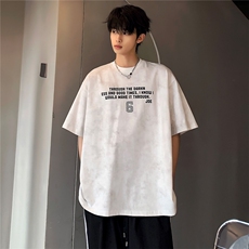 2026新品潮设计感T恤蜡染脏脏款字母印花短袖T801-P330，男装T恤，电商C307