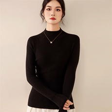 2025秋冬百搭时尚简约半高领长袖针织衫，女装针织衫/毛衣，朝辰羊绒