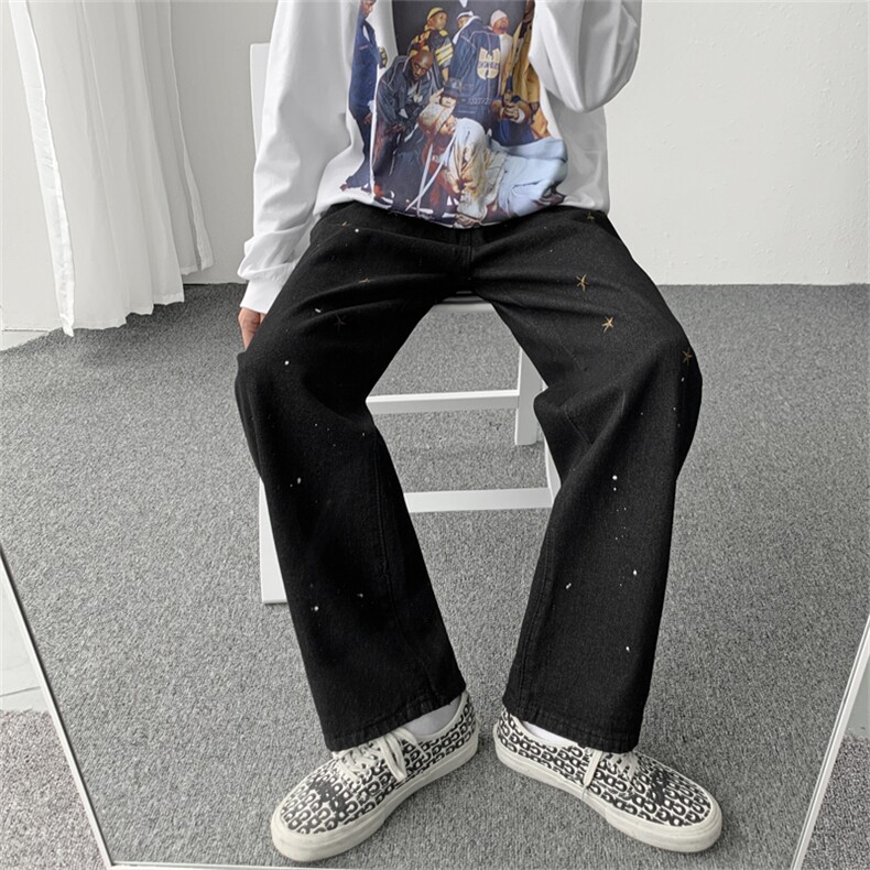 牛仔裤男欧美街头嘻哈宽松休闲九分裤潮流直筒老爹裤K1300-P30，男装休闲裤，星座512-4