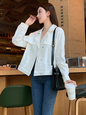 新款秋装外套女常规翻领百搭插肩袖单件长袖直筒短款上衣，女装短外套，梦懿尔