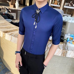 送配饰2021夏季发型师七分袖衬衫男中袖衬衣A470-CS26