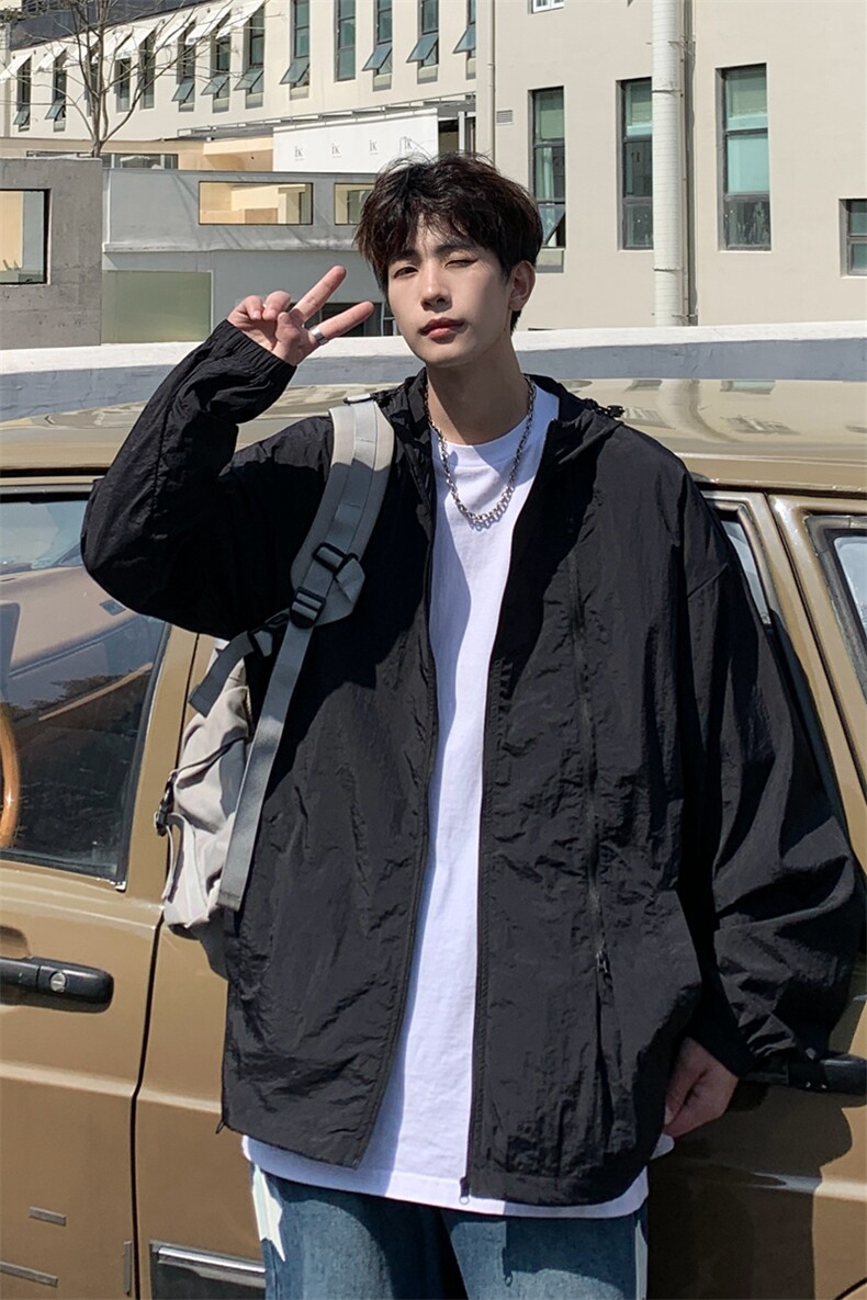克莱因蓝防晒衣纯色男士夏季薄款连帽速干户外透气空板防晒衣光板,男装防晒衣,电商A409-1