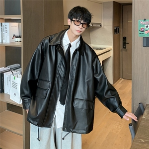 港风工装皮夹克中性休闲宽松皮衣男大码M-5XL夹克JK7761P85控118图片