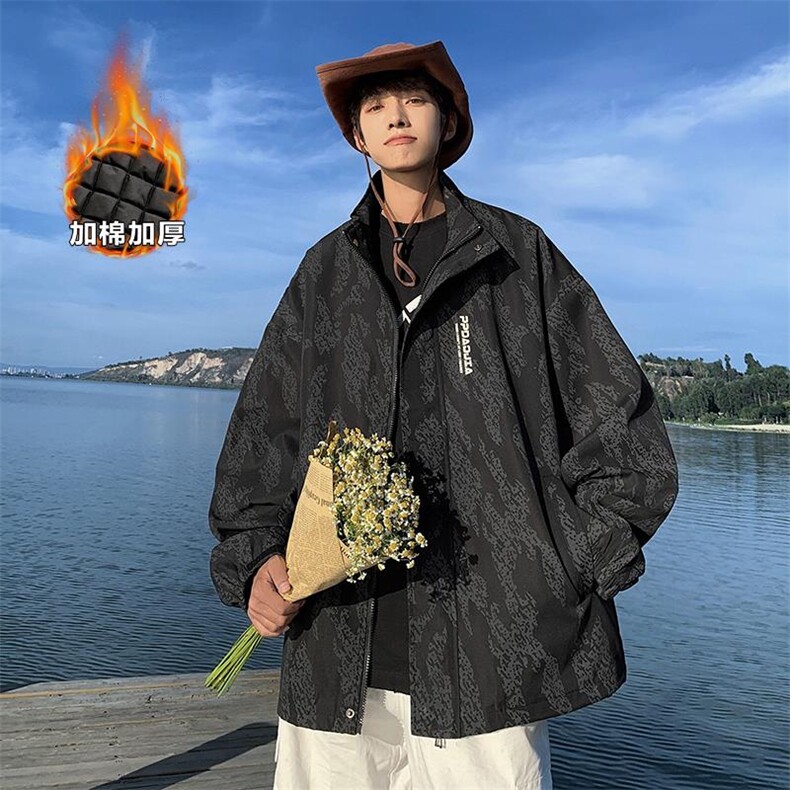 图案有版权暗纹立领冬季宽松棉衣夹克外套男J614加棉-P80控118,男装夹克,电商A001