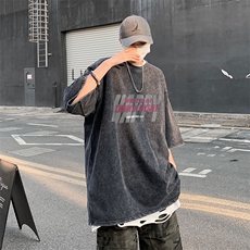 B239-1063-P38重磅美式复古水洗做旧大字母印花宽松短袖T恤，男装T恤，星座514-2(原B239)