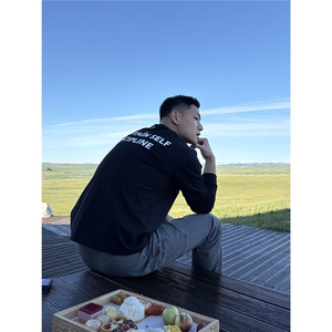 网图美式标语印花圆领打底长袖T恤户外纯棉小领口上衣 C73-P30图片
