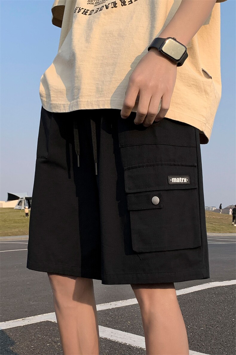 日系贴标工装五分裤X3082TP50控价68夏季简约百搭ins潮直筒裤男,男装休闲裤,电商A102-1