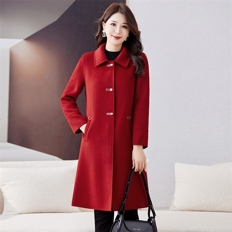 双面羊毛大衣女2025年秋冬新款气质百搭中长款显瘦羊毛外套，女装双面呢大衣，小荷流