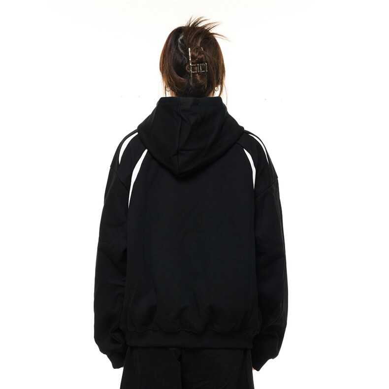 美式拼接撞色连帽卫衣男女潮宽松休闲百搭情侣帽衫外套WYK61P48,女装短外套,星座1013-5