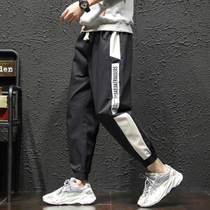 2021秋季新日系拼接印花大码瓷砖风男条纹九分裤休闲裤K2008-P45