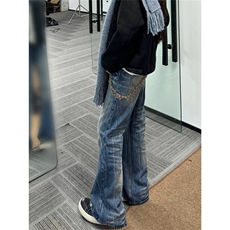 美式复古闪电裂纹微喇牛仔裤男高街vibe竹节纹宽松拖地裤NK60，男装牛仔裤，星座1116A（原606A-3）