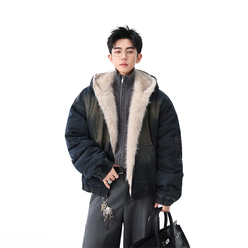 加绒牛仔棉服男冬季棉衣外套羊羔绒加厚毛领保暖外套MY1306-P168,男装棉衣,星座1103-3